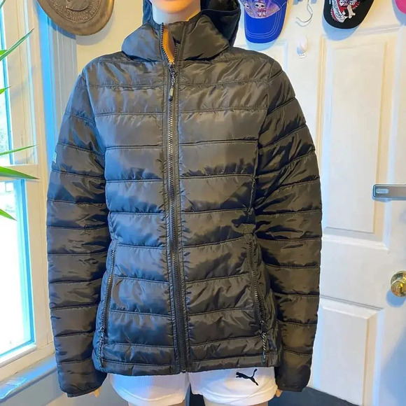 Elevate Puffer Down Cozy Black Coat Jacket Women Size SP Full Zip Pockets - Picture 5 of 8
